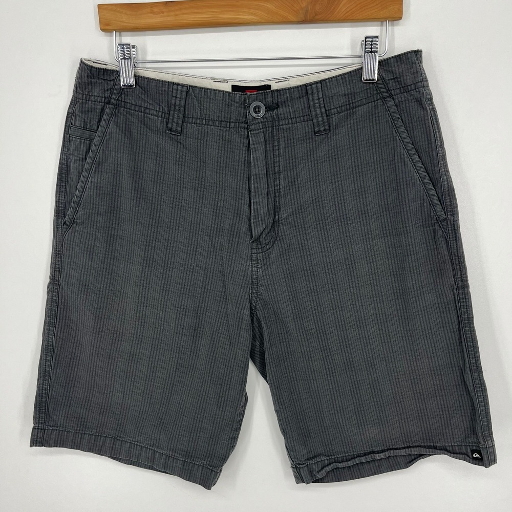 Quiksilver Mens Pinstripe Cotton Shorts Charcoal Grey Size 31‎ Casual Surf Style